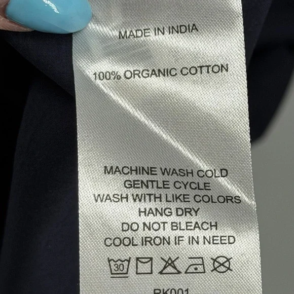 Quince 100% Organic Cotton Poplin Tiered Maxi Dress Women's L Navy Smocked Boho - Picture 10 of 14